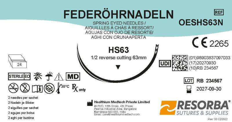 Голки хірургічні діаметром 1,3мм, ріжучі зворотні окружність 1/2, довжиною 63 мм